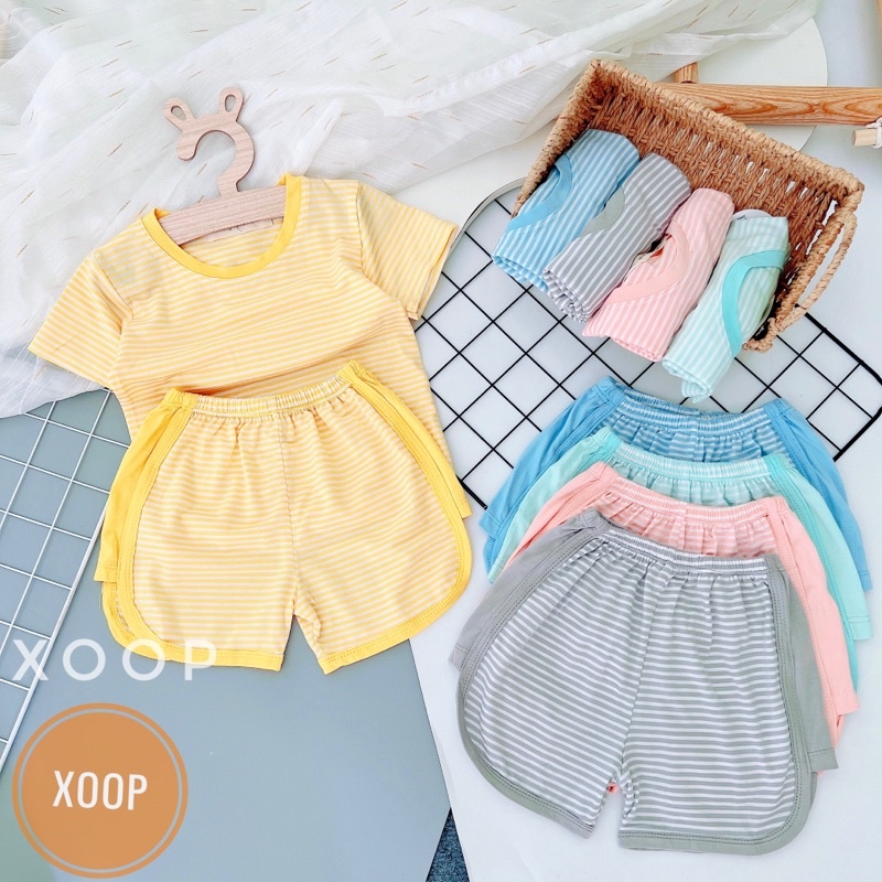 (8-18kg)Bộ cộc kẻ viền quần phối bên hông quần cho bé chất cotton lạnh mát mẻ