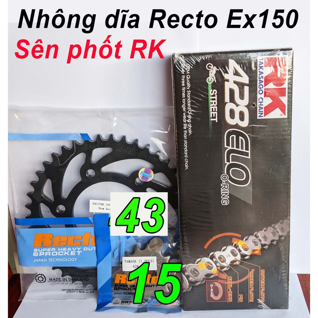 Nhông dĩa Recto Thái, Sên phốt RK Nhật 132 mắc cao cấp cho Exciter 150