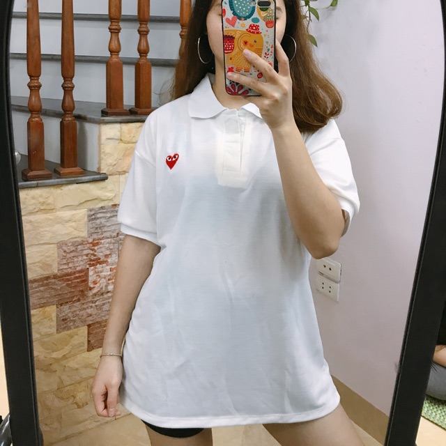<Ảnh thật> Polo thêu tim