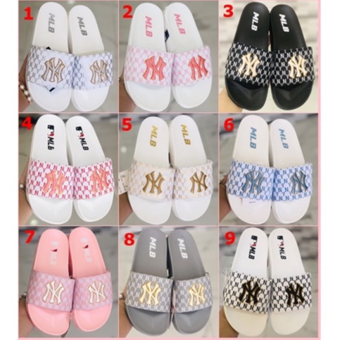Dép quai ngang MLB dép Unisex nam nữ đế cao su êm chân bền chắc thời trang NY CHỮ THÊU