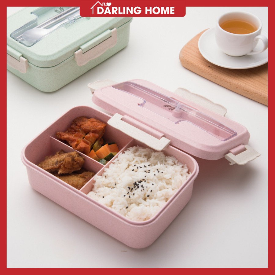 Hộp Cơm Lúa Mạch 3 Ngăn Văn Phòng Giữ Nhiệt Dễ Thương