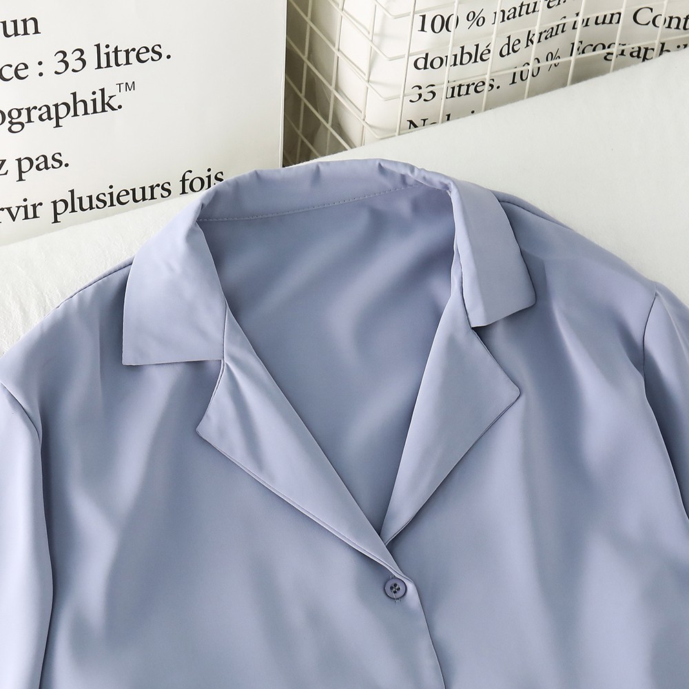 NUZIRO  Áo Sơ Mi Tay Ngắn Chất Chiffon Phong Cách Hồng Kông Ngọt Ngào