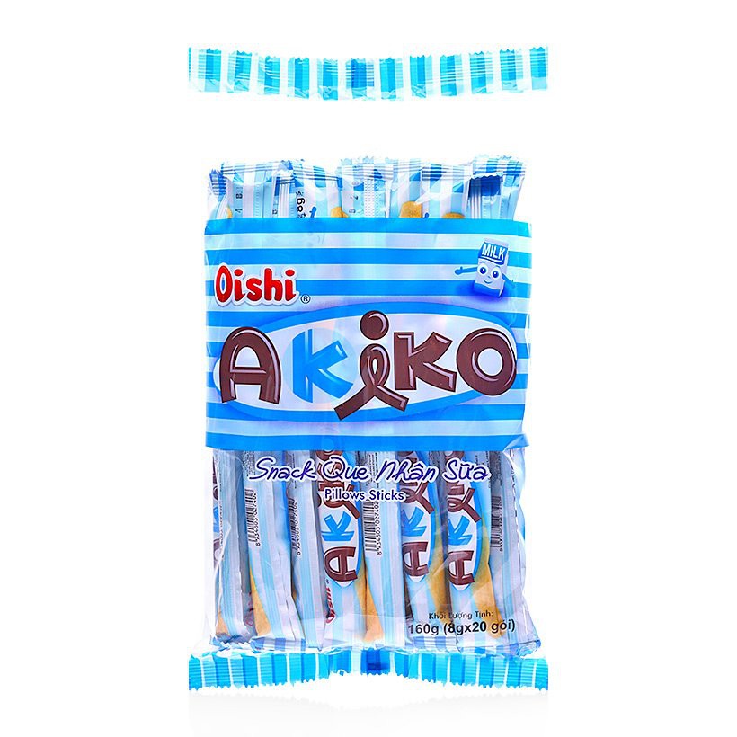 Bánh Snack Que Nhân Akiko Oishi Gói 160G (8g x 20 gói)