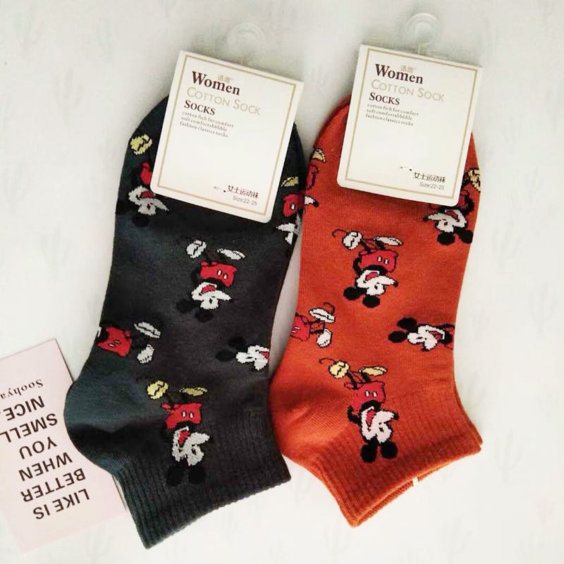 Vớ Cotton Cổ Ngắn In Hình Chuột Mickey Dễ Thương Phong Cách Hàn Quốc Cho Nữ