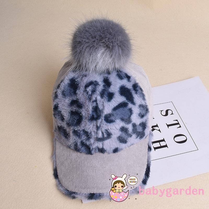 Mũ lưỡi trai vải len in họa tiết da báo màu đen / hồng / xám thời trang thu đông dễ thương cho bé 3-6 tuổi