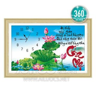 (TRANH CHƯA ĐÍNH ĐA)Tranh đính đá cha mẹ đi khắp thế gian đồng hồ 77350