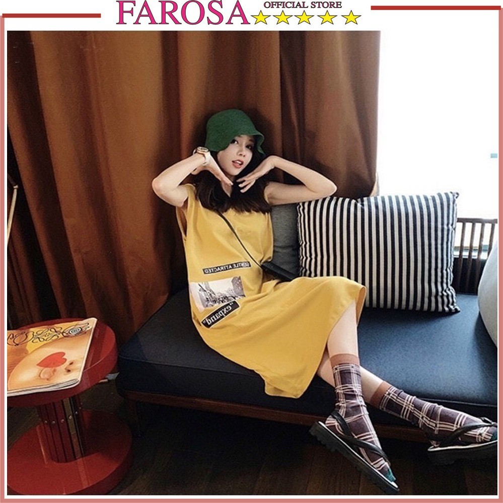 Váy dáng Suông Sát Nách Dáng Dài Đầm Họa Tiết chữ Chất Cotton FAROSA phong cách Trẻ Trung