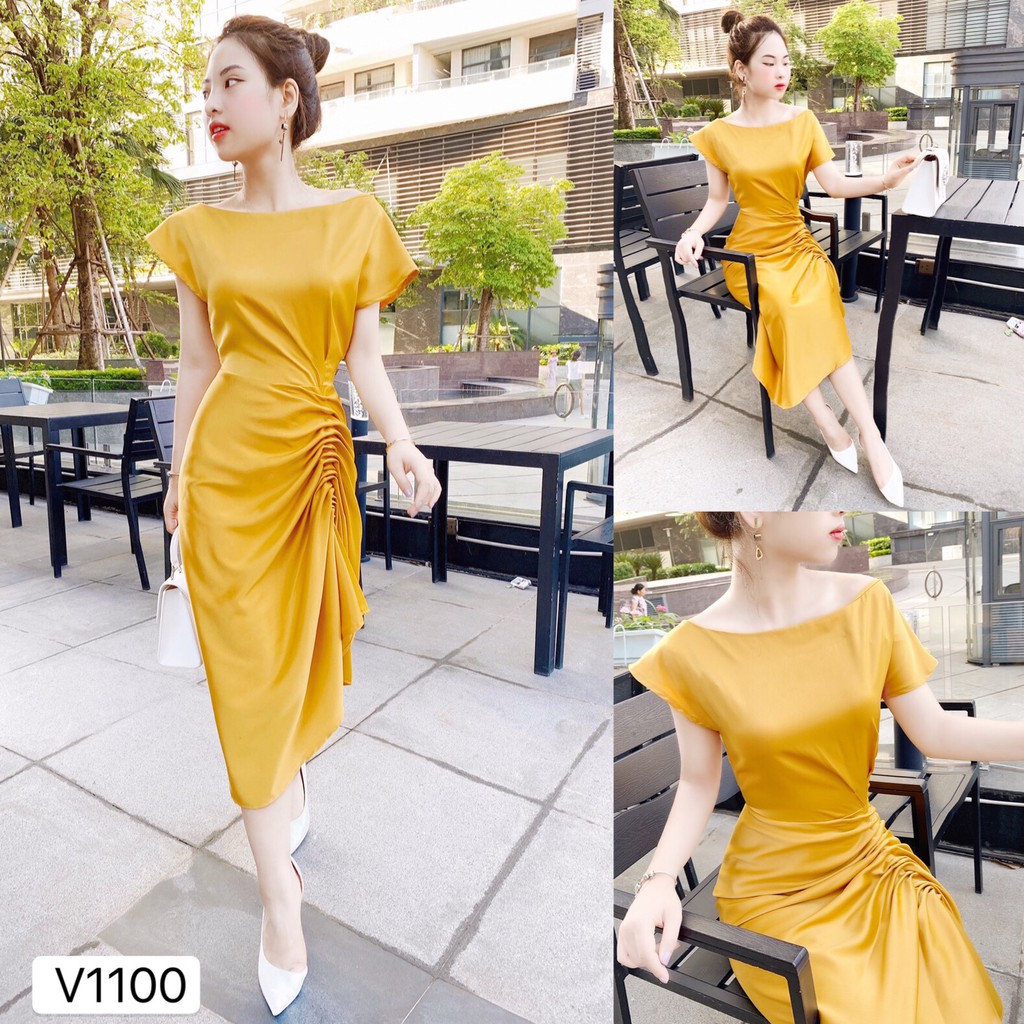 VÁY VÀNG BODY V1100 - QUEEN SHOP DOLCE VIVA COLLECTION ( ảnh trải sàn do chính tay chị chủ tự chụp)