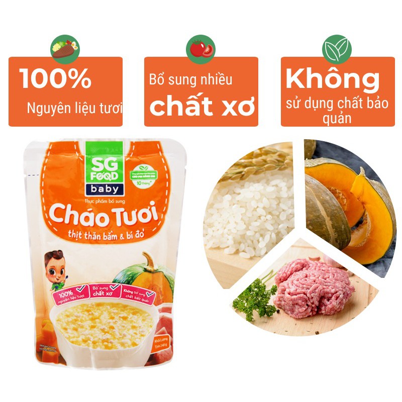 [CHÍNH HÃNG] Cháo Tươi SG Food Baby Thịt Thăn Bằm & Bí Đỏ Gói 240g (Tươi ngon như mẹ nấu) | BigBuy360 - bigbuy360.vn
