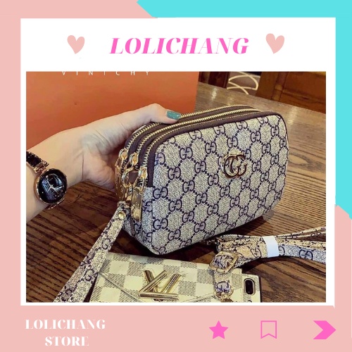 Túi đeo chéo nữ hoạ tiết g.g có khoá 3 ngăn siêu đẹp