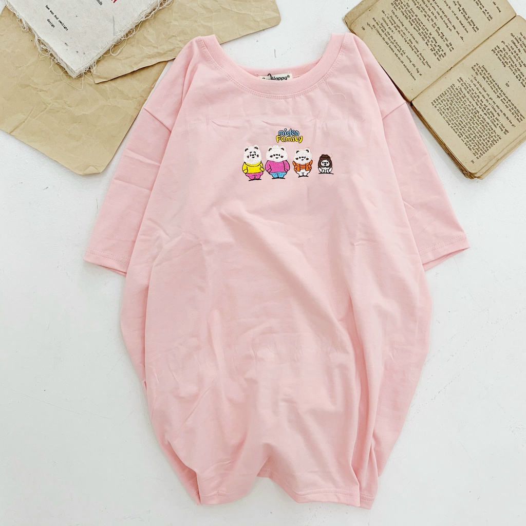 Áo Phông Tay Lỡ💚SALE💚Áo Thun Unisex From Rộng Cổ Tròn Vải Cotton Đẹp Thêu Hình Gia Đình Gấu Phong Cách Basic [ẢNH THẬT]