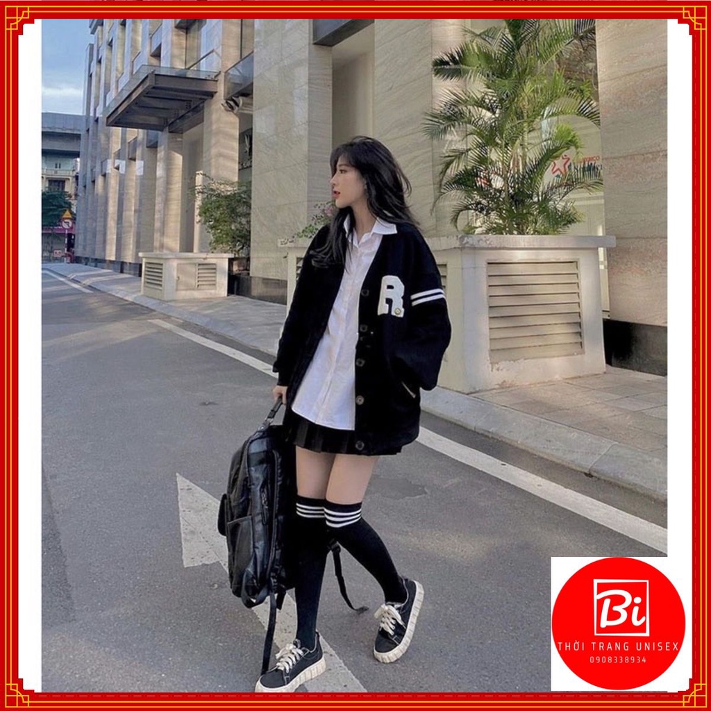 Áo Khoác Cardigan Nỉ Ngoại Nút To_Thêu R Tay 2 Sọc_Chất Nỉ Ngoại Bông Dày Dặn Mịn Không Xù Lông_Áo Form Rộng Unisex_AK48