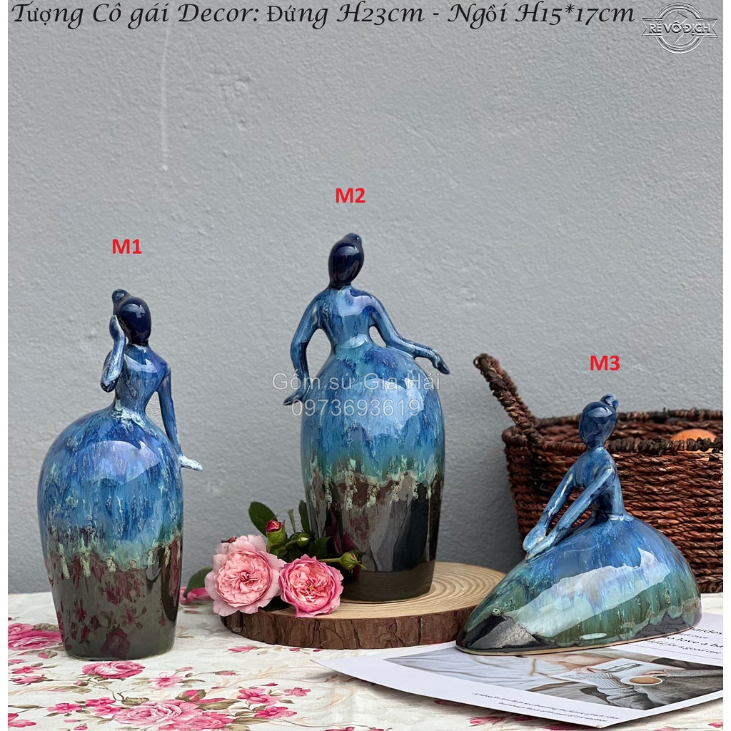 (SẴN HÀNG - BẢO HÀNH BỂ VỠ)Tượng cô gái trang trí decor nhà cửa - gốm sứ Bát Tràng cao cấp