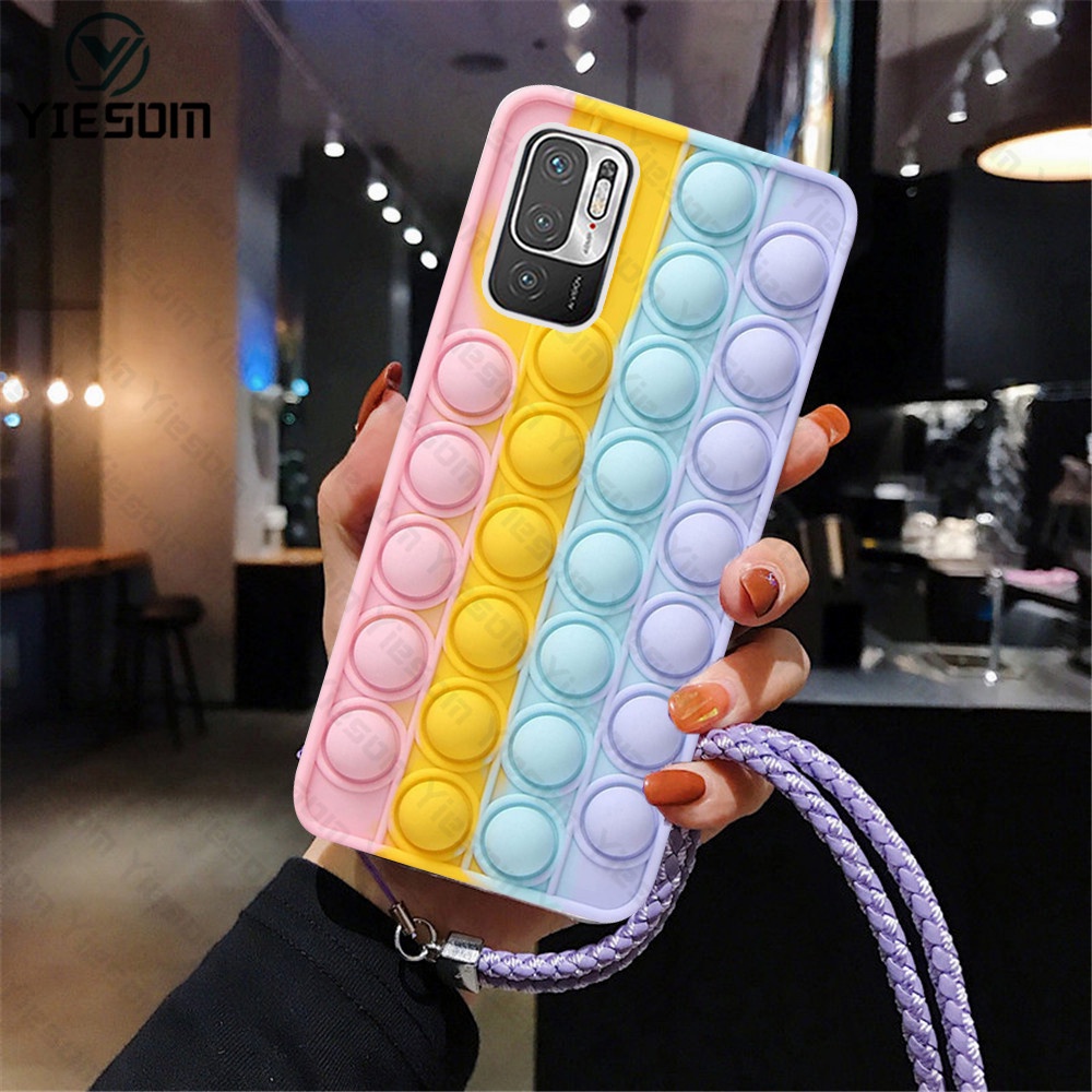 Ốp Điện Thoại Hình Cầu Vồng Kèm Dây Đeo Cho Redmi Note 10 10S 9S 9 Pro Redmi 10 9 9A 9C 9T Note 7 8 Pro K30 K40 Pro