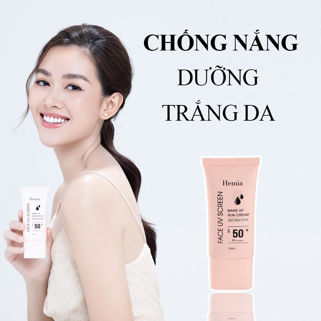 Kem chống nắng HEMIA 50ml dưỡng trắng nâng tone SPF50+  tự nhiên, Thấm mướt nhanh, mịn màng chính hãng Hàn Quốc