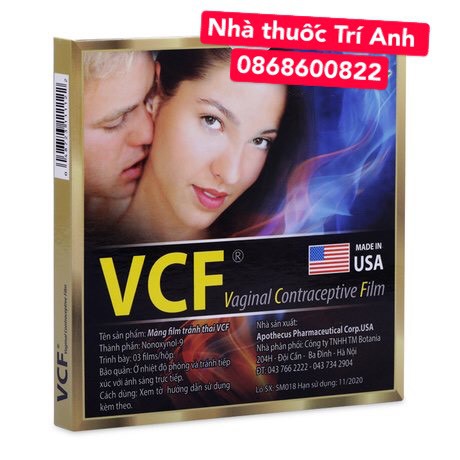 CHÍNH HÃNG - MÀNG PHIM BAO CAO SU TRÁNH THAI VCF HỘP 3 CÁI HÀNG MỸ