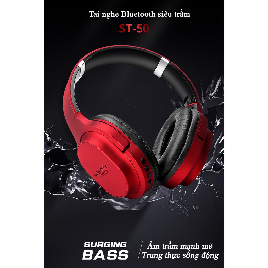 Tai nghe Bluetooth ❤️FREESHIP❤️ Tai Nghe Chụp Tai Không Dây Cao Cấp ST50, Thiết Kế gấp Gọn Tiện Lợi