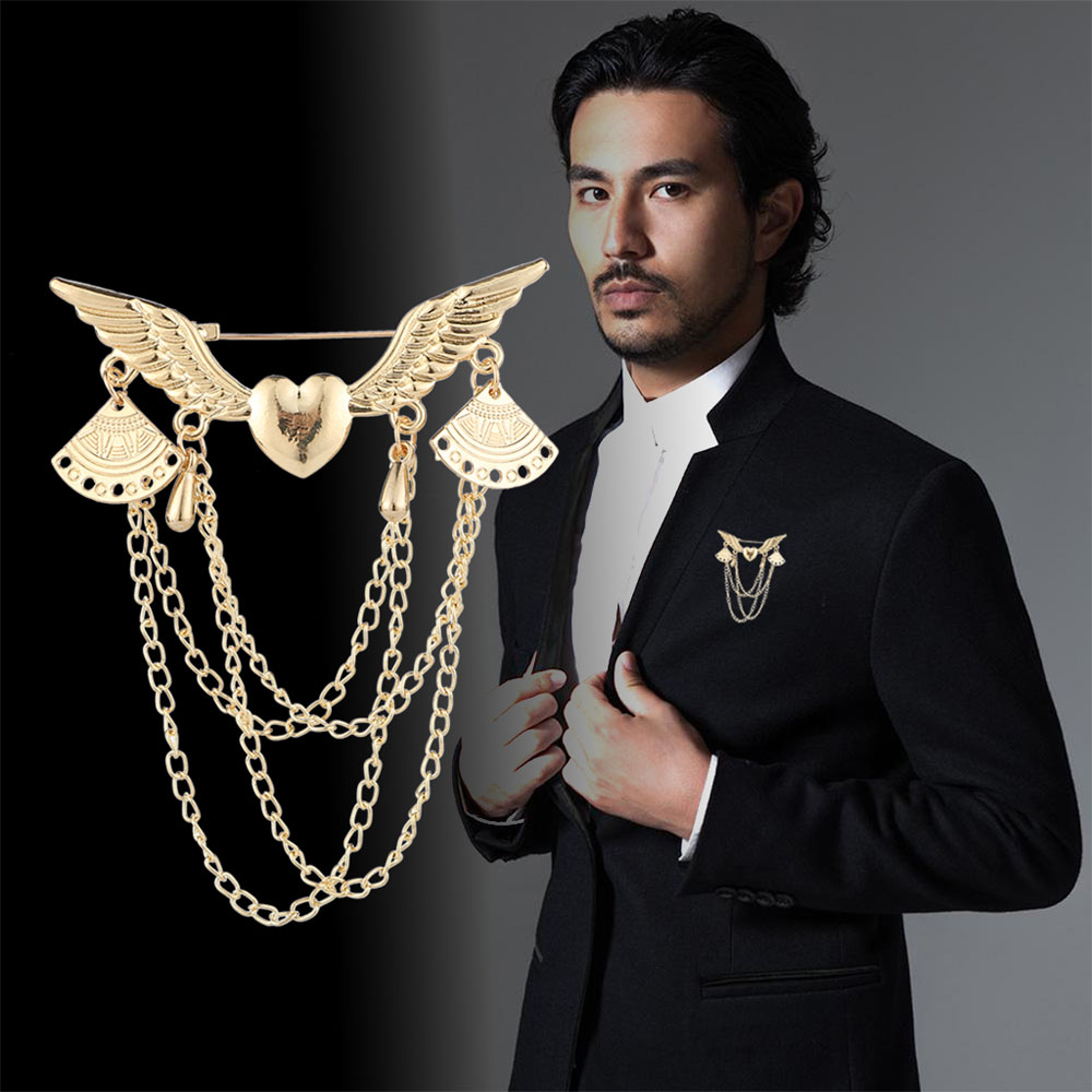 Ghim cài áo thiết kế họa tiết trái tim và đôi cánh thiên thần thời trang dành cho nam