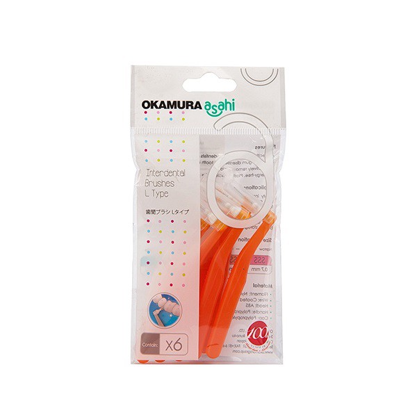 Combo 5 bịch Bàn chải kẽ răng cao cấp Nhật dạng chữ L 0.8mm- OKAMURA (Japan)- màu cam