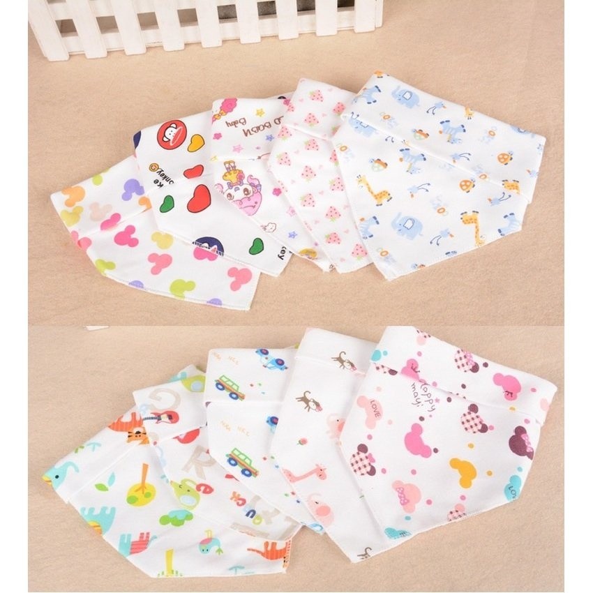 Bộ 5 khăn yếm tam giác cotton 2 lớp cho bé