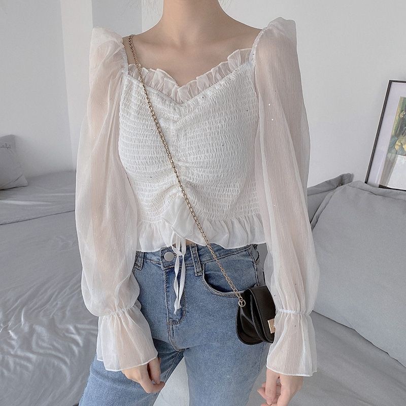Áo kiểu croptop tay ren kim tuyến Jameela | BigBuy360 - bigbuy360.vn