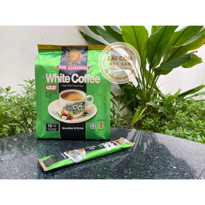 Cà phê trắng White Coffee Hazelnut 4 in 1 Cafe Malaysia Aik Cheong 15 Gói x 40G SÀI GÒN ĐẶC SẢN