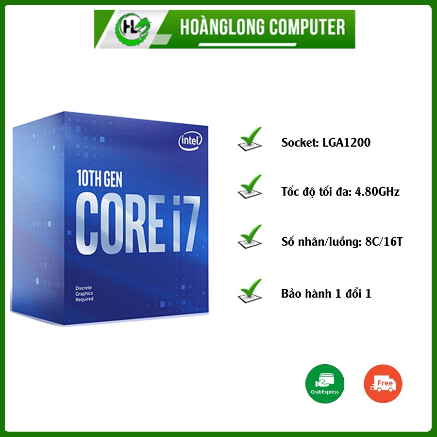 CPU Intel Core i7-10700 Bộ Xử Lý 2.9GHz turbo up to 4.8GHz, 8C/ 16T 16MB Cache 65W LGA1200 Tray- Hoàng Long Computer
