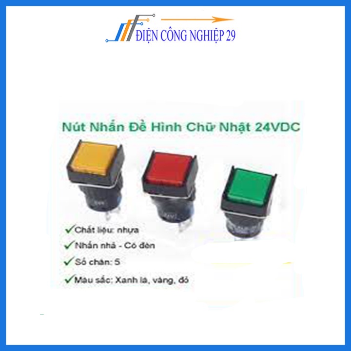 Nút Nhấn Đề Chữ Nhật 24VDC LA16J-11D Nhấn Nhả Có Đèn