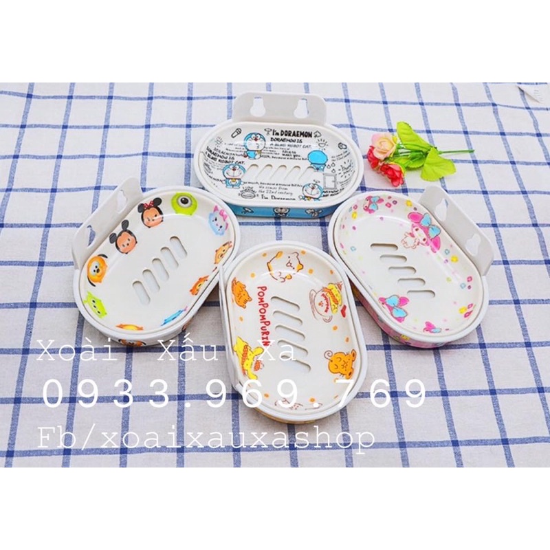 Khay nhựa đựng xà phòng hình hoạt hình trang trí nhà tắm dễ thương doraemon, tsum tsum, kitty...