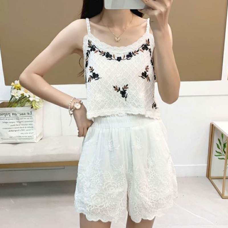 Áo Lửng Hai Dây Thêu Hoa Quyến Rũ Dành Cho Nữ