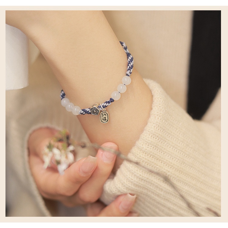 [Hàng Mới] Vòng Tay Dây Bện Xỏ Hạt Tròn Màu Trắng Thiết Kế Chính Hãng Có Thể Điều Chỉnh Kích Thước