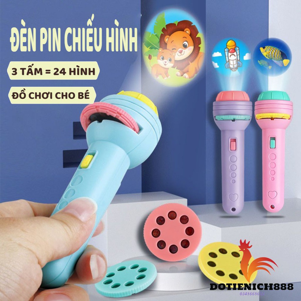 Đèn pin chiếu hình cho bé 24 hình động vật, dễ sử dụng, ảnh sắc nét