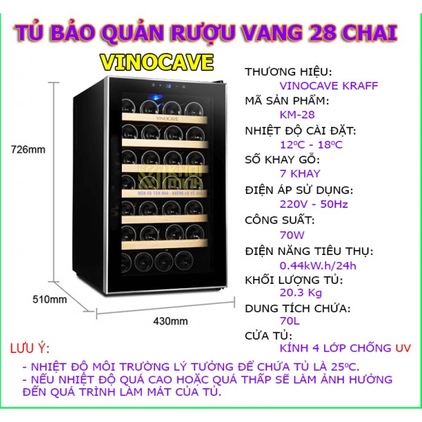 TỦ BẢO QUẢN RƯỢU VANG VINOCAVE 28 CHAI - PHỤ KIỆN RƯỢU CAO CẤP