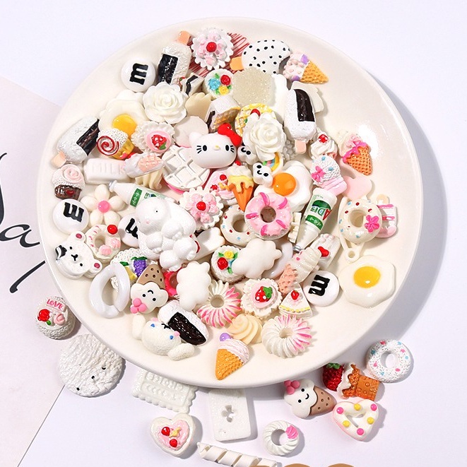 Set 10 charms màu trắng trang trí DIY ốp điện thoại, gương, cặp tóc...