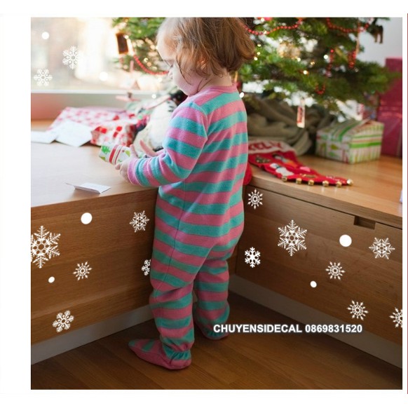 Decal dán tường Noel - Hoa Tuyết Rời Trắng 03