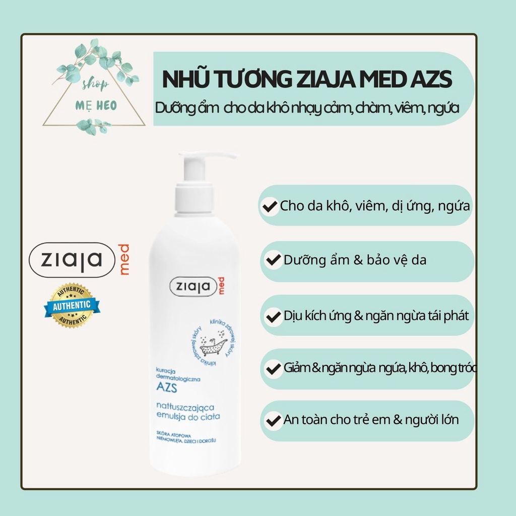 Nhũ tương dưỡng ẩm ZIAJA MED ATOPY AZS 400ml chăm sóc và dưỡng ẩm cho da khô, nhạy cảm, viêm, dị ứng
