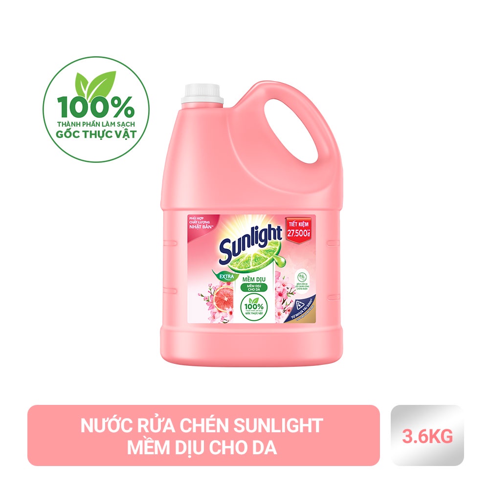 Nước rửa chén Sunlight chanh 3.6L ,Trà xanh,Bạc Hà ,Lô Hội 3.6L