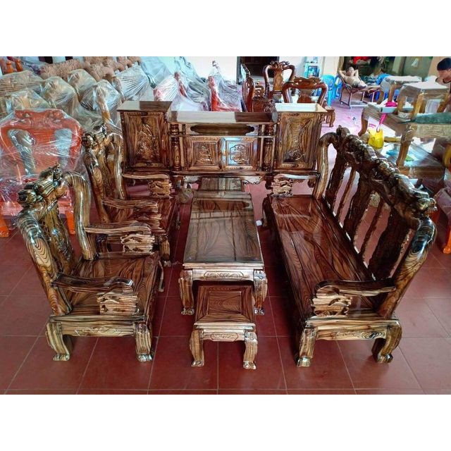 COMBO Bộ bàn ghế Minh Quốc Đào gỗ tràm giả mun và kệ tivi