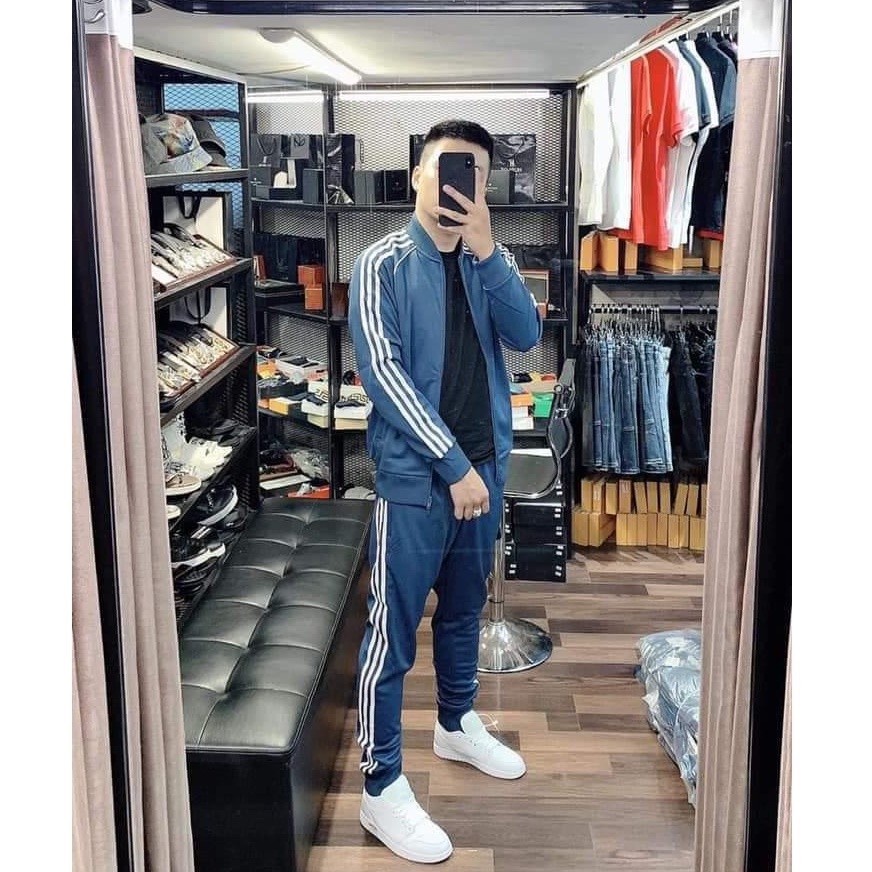 Bộ quần áo thể thao nam Đồ bộ khoác nỉ thể thao cao cấp kẻ sọc có khóa kéo 4 màu