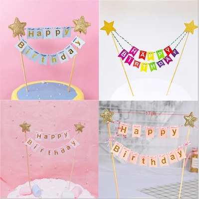 Phụ Kiện Trang Trí Bánh Kem Hình Banner Chữ Happy Birthday Dễ Thương