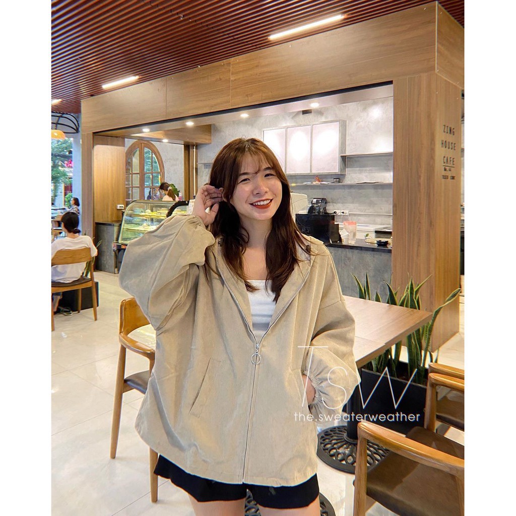 ÁO KHOÁC RoundLock Tay Bồng Nữ BASIC :cherry_blossom: Jacket Kaki khóa tròn form rộng bigsize màu ĐEN | BE - NÂU Ulzzang