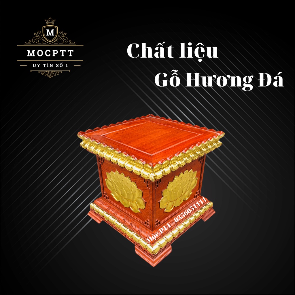 Đôn vuông triện sen mẫu có viền gỗ Hương đá kích thước Mặt 20 25 30 35 cm trang trí nhà cửa