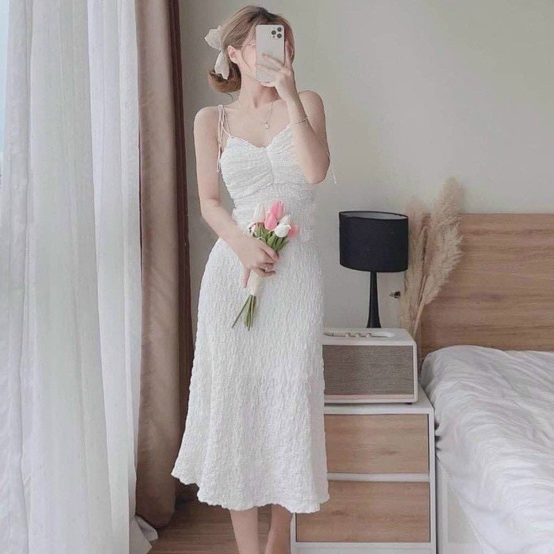 Set đầm hai dây dáng dài sexy kèm áo khoác cardigan sang chảnh tiểu thư