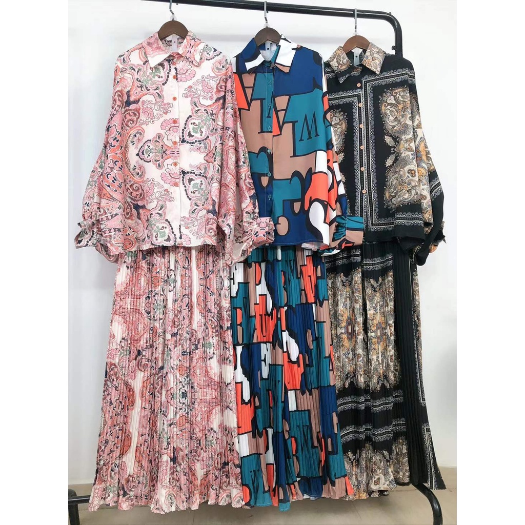 Set Đồ Mùa Thu 2 Món Gồm Áo Tay Dài Xếp Ly In Họa Tiết Hoa + Quần Ống Rộng Phong Cách Hàn Quốc Cho Nữ Mới