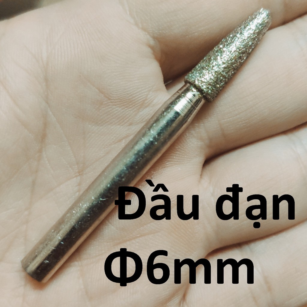 Mũi mài kim cương, mũi mài khắc đá, ngọc, hình đầu đạn 6mm, cán 6mm