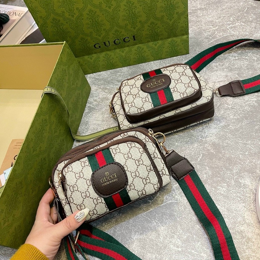 Túi xách Đeo Chéo  Gu Xì Ngang Phối Kẻ 3 Ngăn tx043 - memin