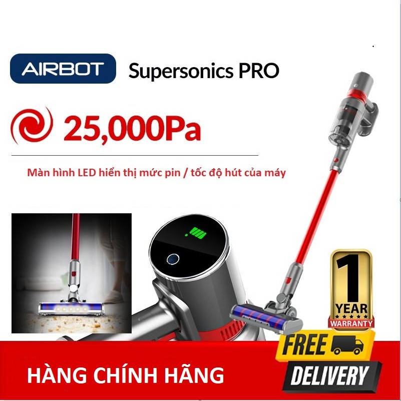 máy hút bụi không dây cầm tay Airbot Supersonics PRO Đèn chiếu sàn . Màn hình hiển thị LED 25.000Pa 3 mức hút