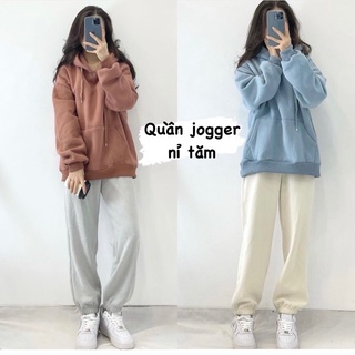 Quần jogger ống bo chun chất nỉ tăm - Quần boom trơn bo ống thu đông