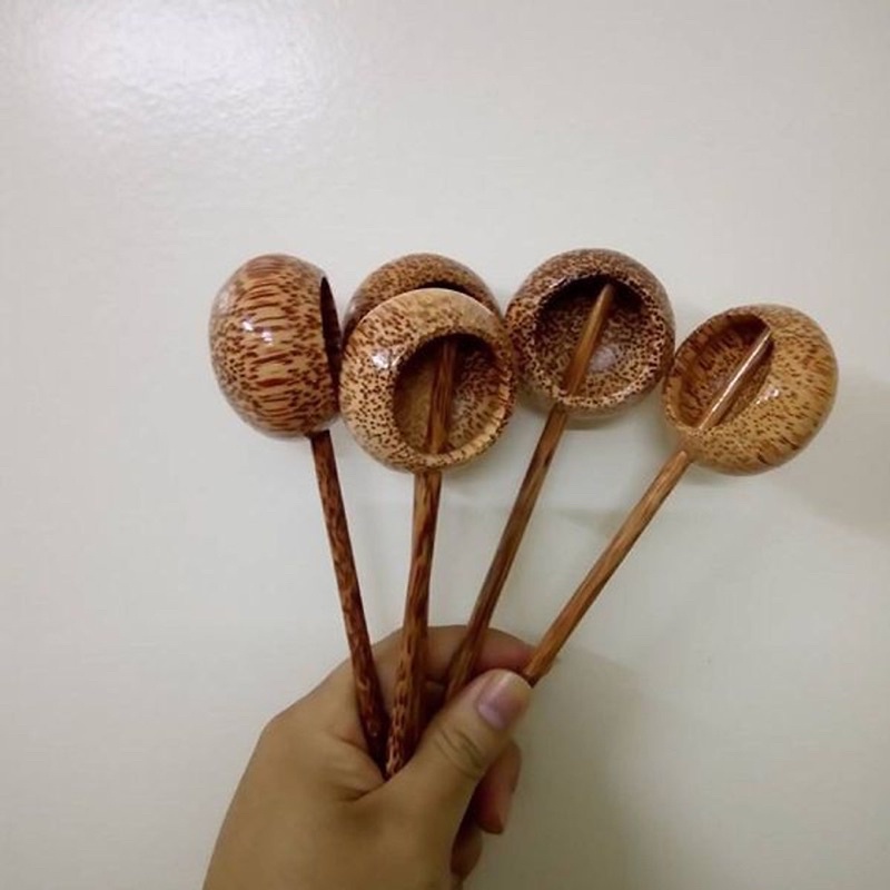 Gáo múc rượu gỗ dừa, cống đong rượu, ly vuông tròn có cán,  - Coconut wood spoon