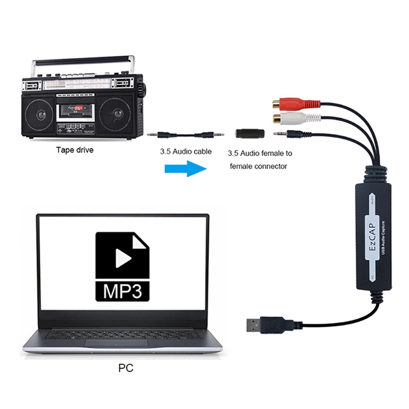Dây Cáp Âm Thanh EzCAP USB 3.5mm Thu Âm Qua Băng Cát Sét Ghi Âm CD / MP3